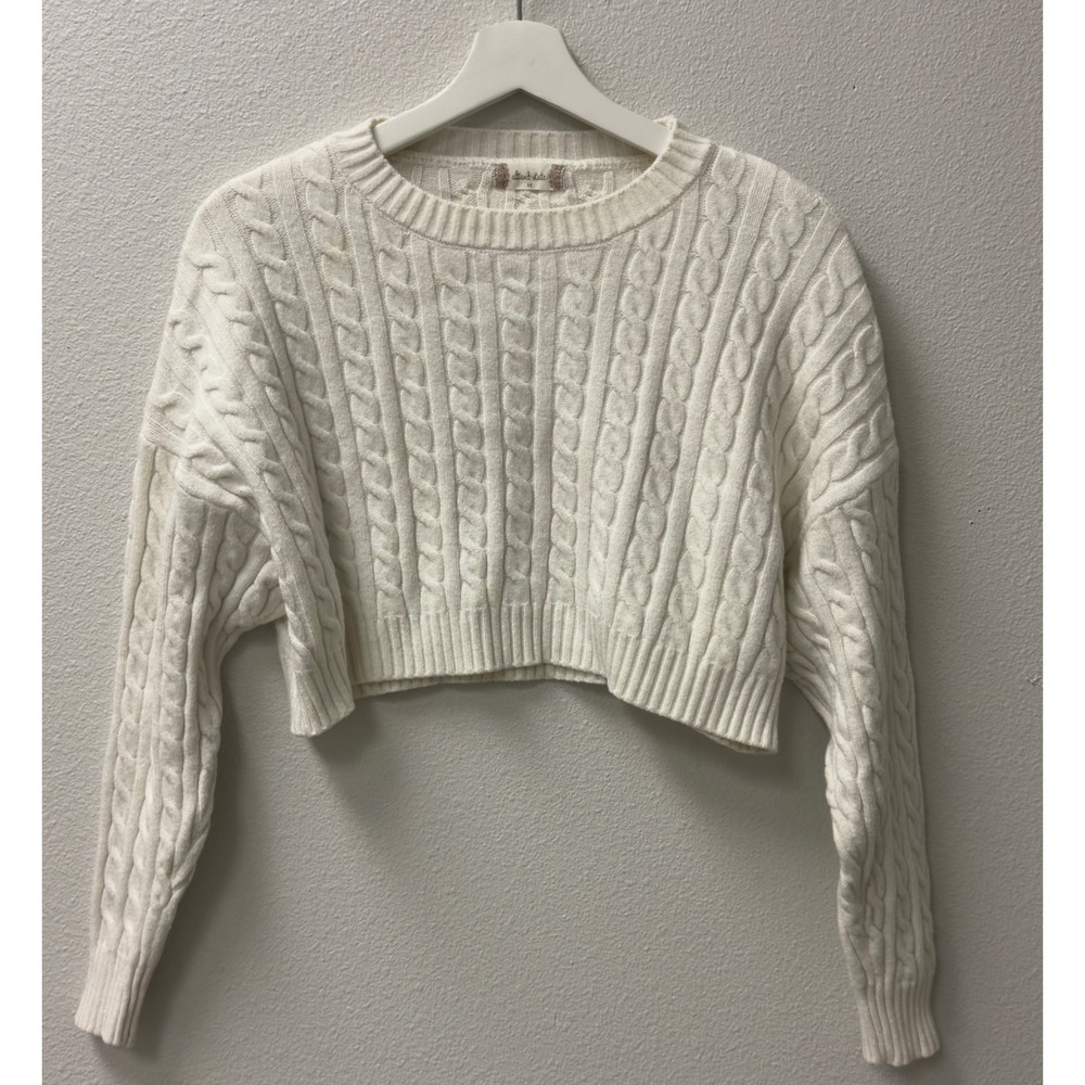Altar'd State Cable Knit Sweater Womens Medium White Cropped Minimalist Preppy